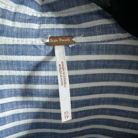 Free People Jess Oversized Shirt Dress Striped Blue Button Front Tie Women's XS - Picture 13 of 15